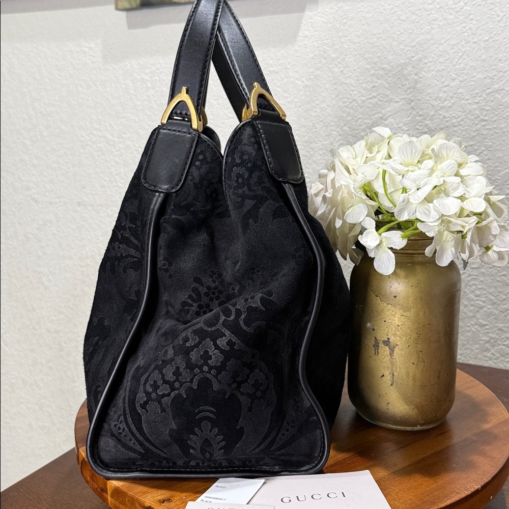 GUCCI Black Soft Stirrup Nubuck Black Suede Shoulder Bag - Picture 7 of 16